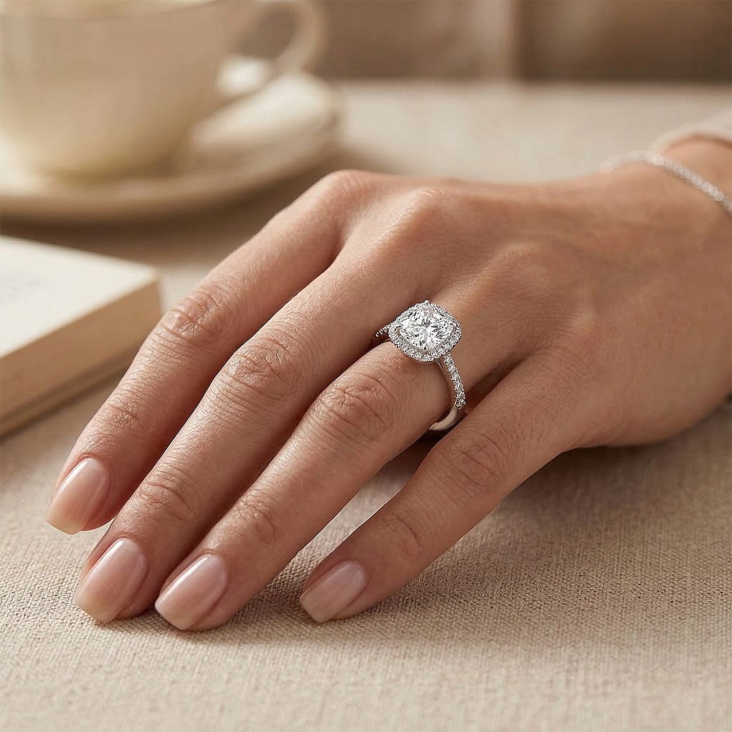 Luxuriant Lab Grown Diamond Halo Ring in Sterling Silver